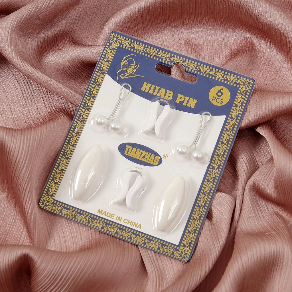 Plastic safety pin set with pearl scarf clip in oval meander pattern, 3.5×1.7cm, resin drip finish, available in 5 colours