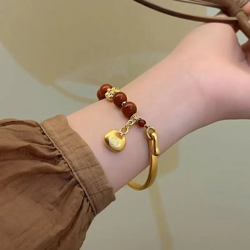 Golden South Red agate character ingot antique bracelet for women