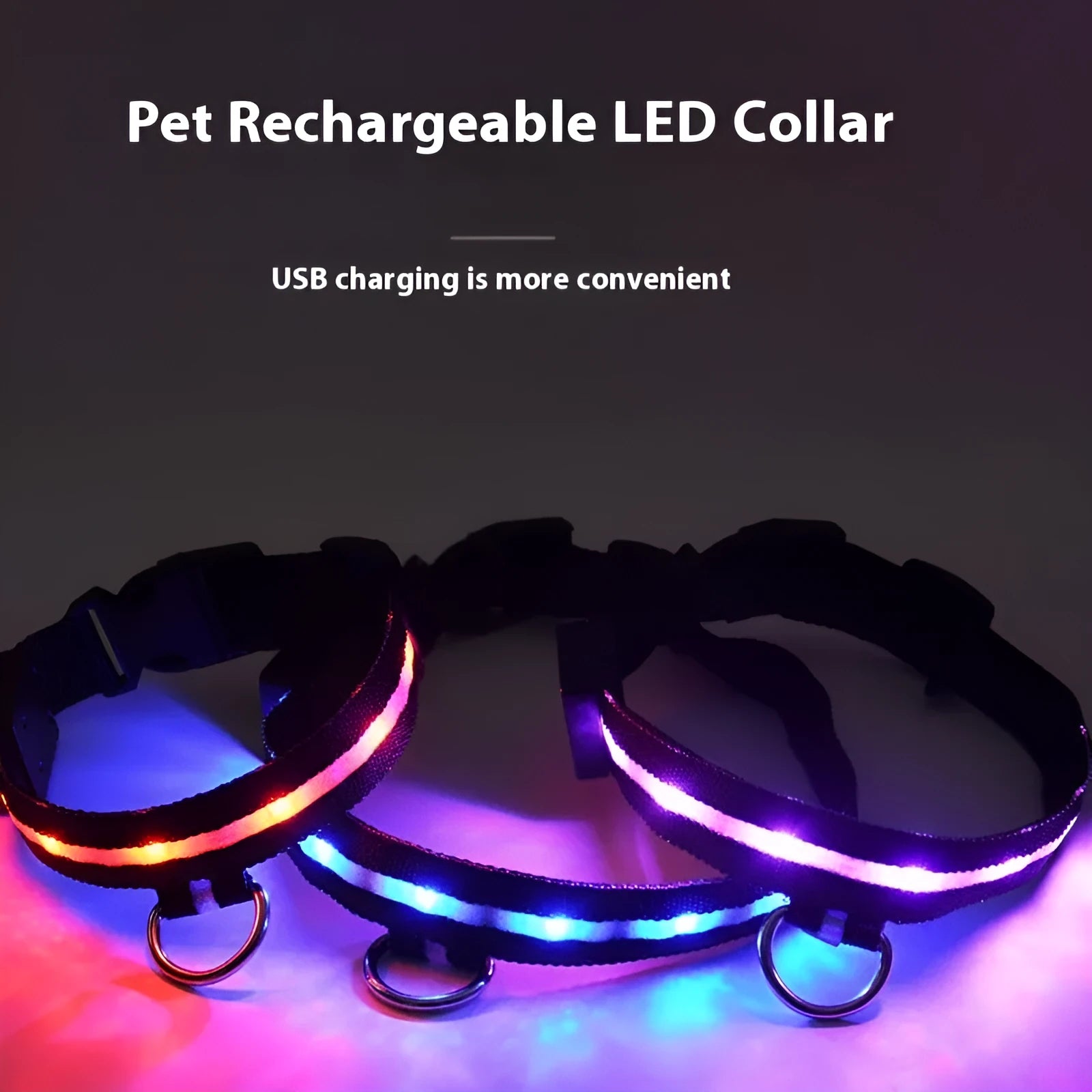 Black LED luminous dog collar with cartoon pattern and attached hand rope for walking