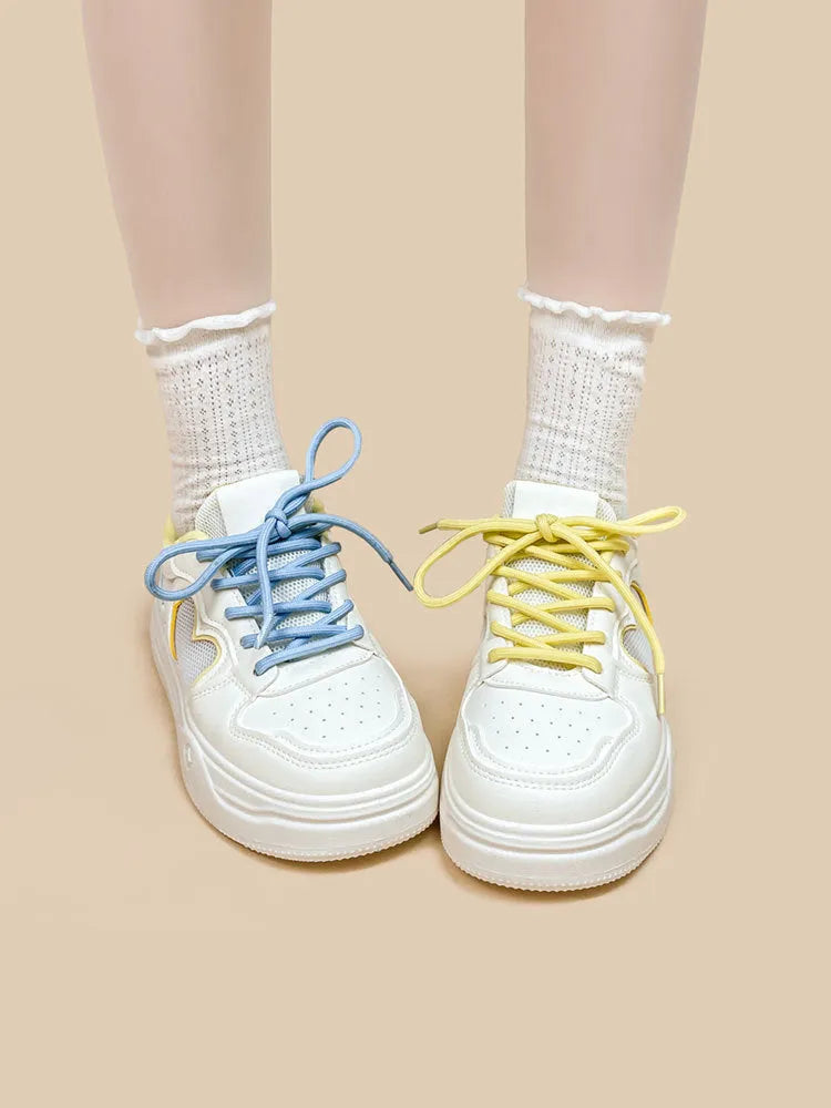 Korean style mesh sneakers in Meow Rabbit colour with cross straps and lace-up closure