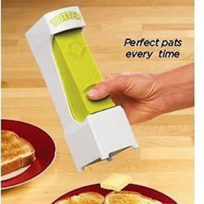 Yellow butter cutter slicer for 4.75 inch sticks with stainless steel blades and one-button dispenser