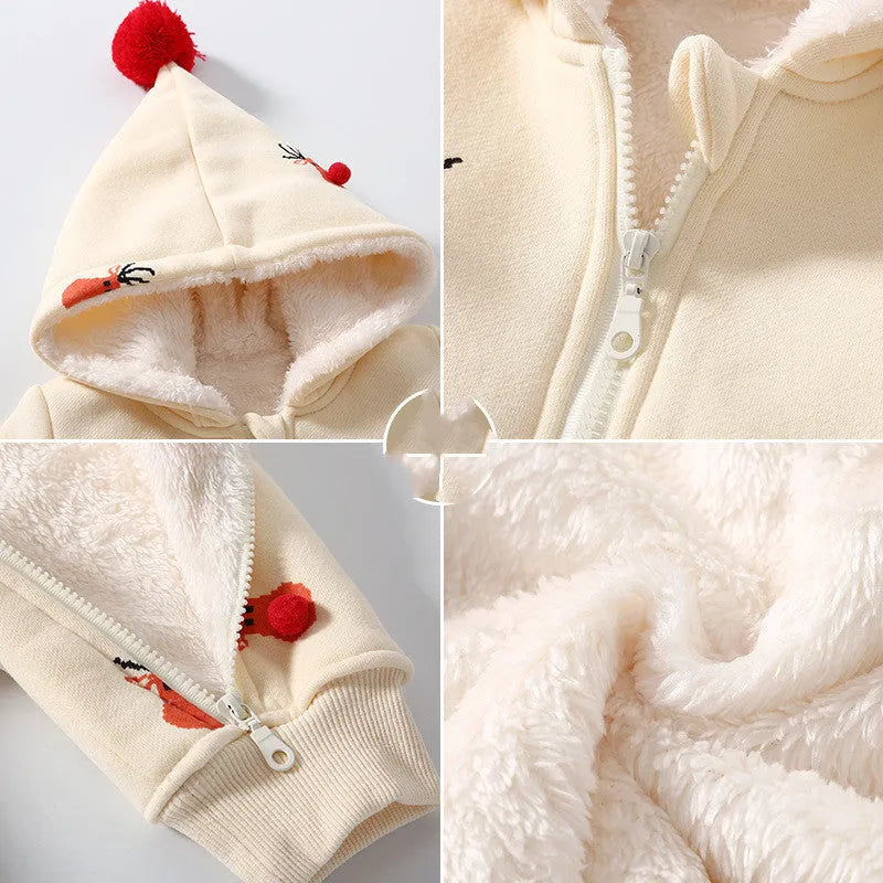 Khaki baby insulated crawling suit with Christmas moose print pattern, cotton Korean style design