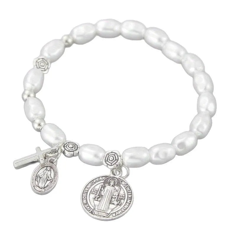 Silver electroplated metal beaded flower bracelet for women, retro style.