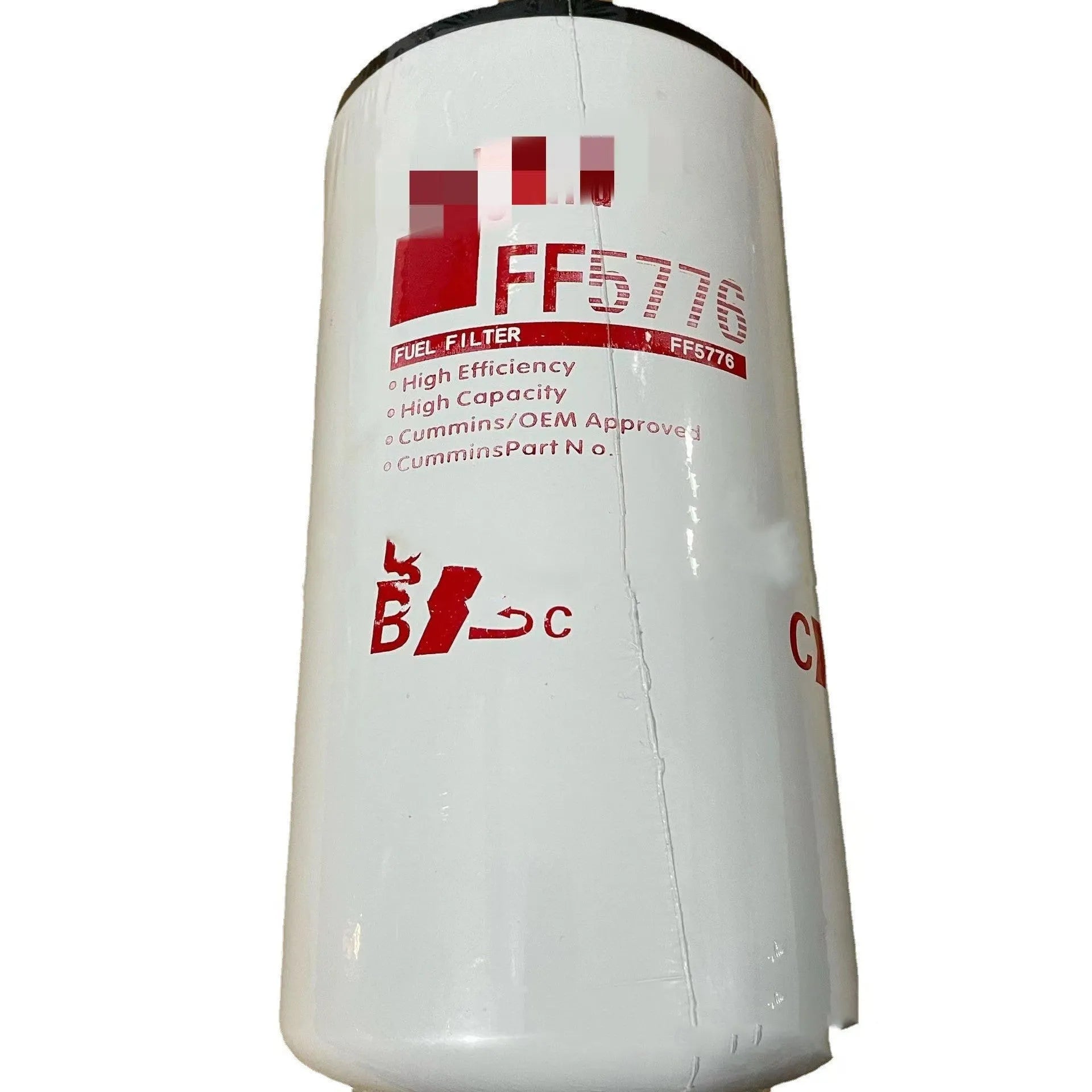 White metal diesel fuel filter element FF5776 with folding design and 2mm inlet/outlet ports.