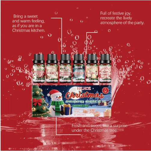 Christmas aromatherapy oil suit showing 60ml and 10ml bottles for seasonal room fragrance