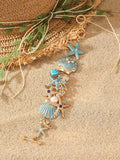 Women's alloy marine bracelet with starfish and anchor detailing in turquoise, red or blue coral colour.