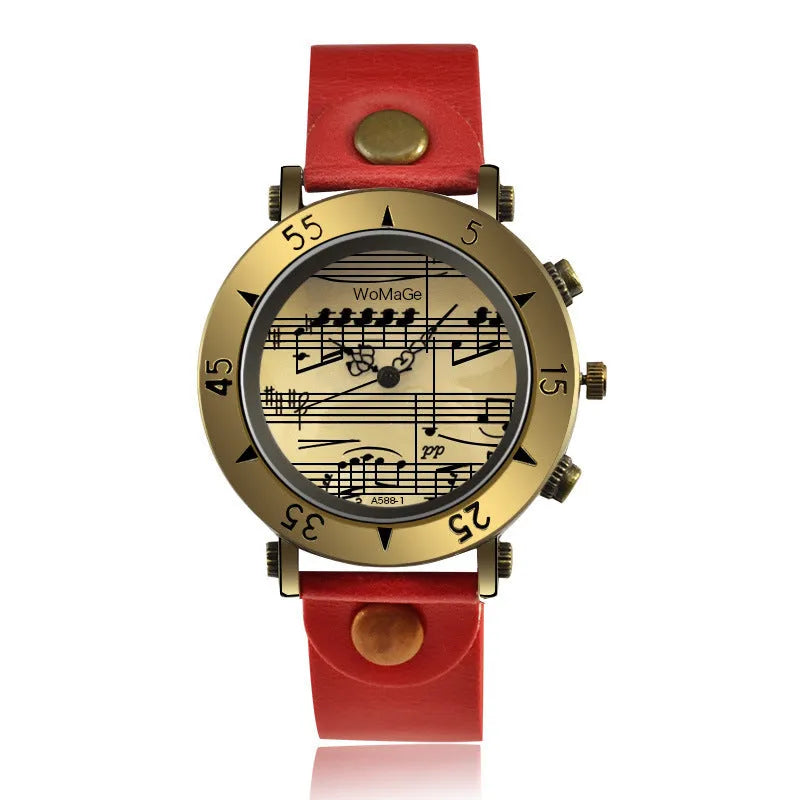 Men's fashion watch with music symbol design on face in multiple colour options