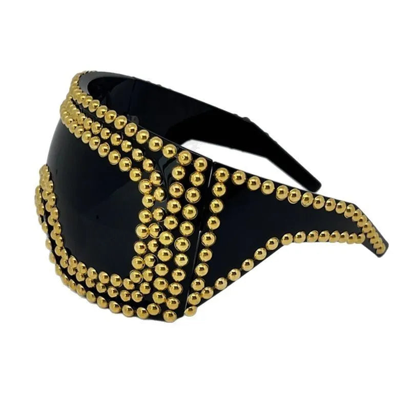 Men's square rivet sunglasses with super large rim in gold or silver personality punk style