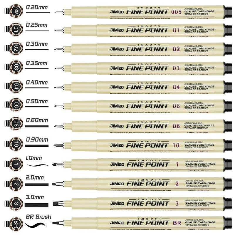 Waterproof needle pen with black ink and hook line art cartoon design on 133mm plastic body