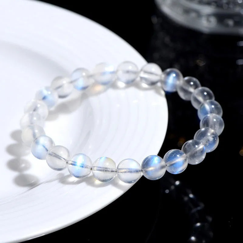 Natural cream body blue moonlight crystal bracelet with grinding finish texture