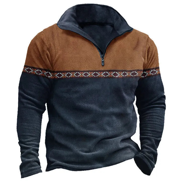 Retro patchwork pattern cotton blend polo shirt pullover sweater on a hanger