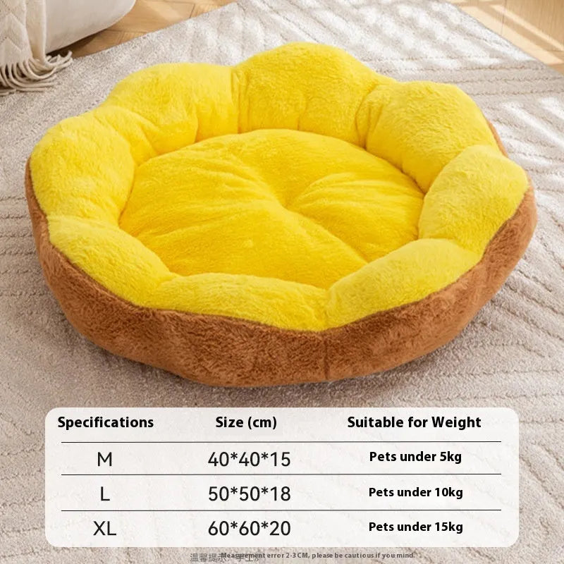 Brown grey rabbit plush round cat bed nest with detachable washable design measuring 50x50x18 cm