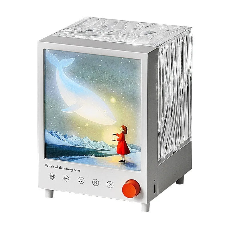 Aurora Treasure Box projection lamp showing Star Sea Whale light colour with compact design