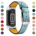 Genuine cowhide leather replacement strap for Fitbit Charge 5 and Charge 6 smartwatches in multiple colour options.