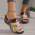 Coloured slope and totem design slippers with cowhide leather upper and rubber sole
