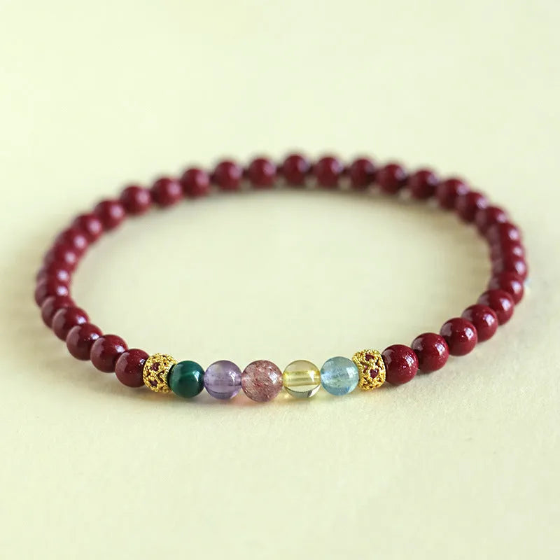 Purple gold sand crystal string beads bracelet showing natural colour variation and handcrafted construction