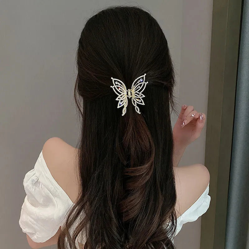 Butterfly design hair clip barrette for women in alloy with electroplated finish