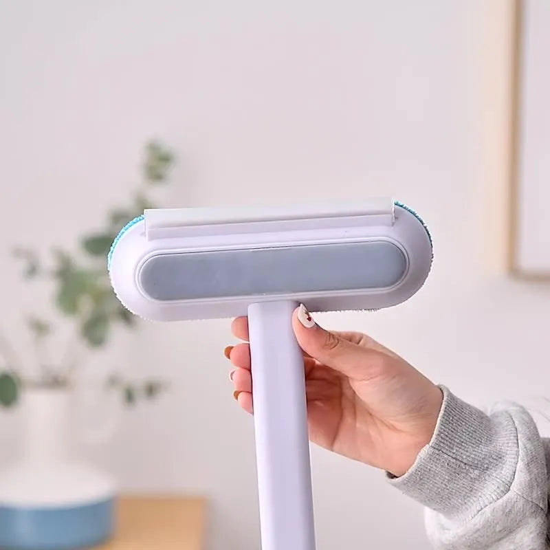 Multifunctional 4-in-1 cleaning brush with flannel head and extension handle for pet hair and screen cleaning.