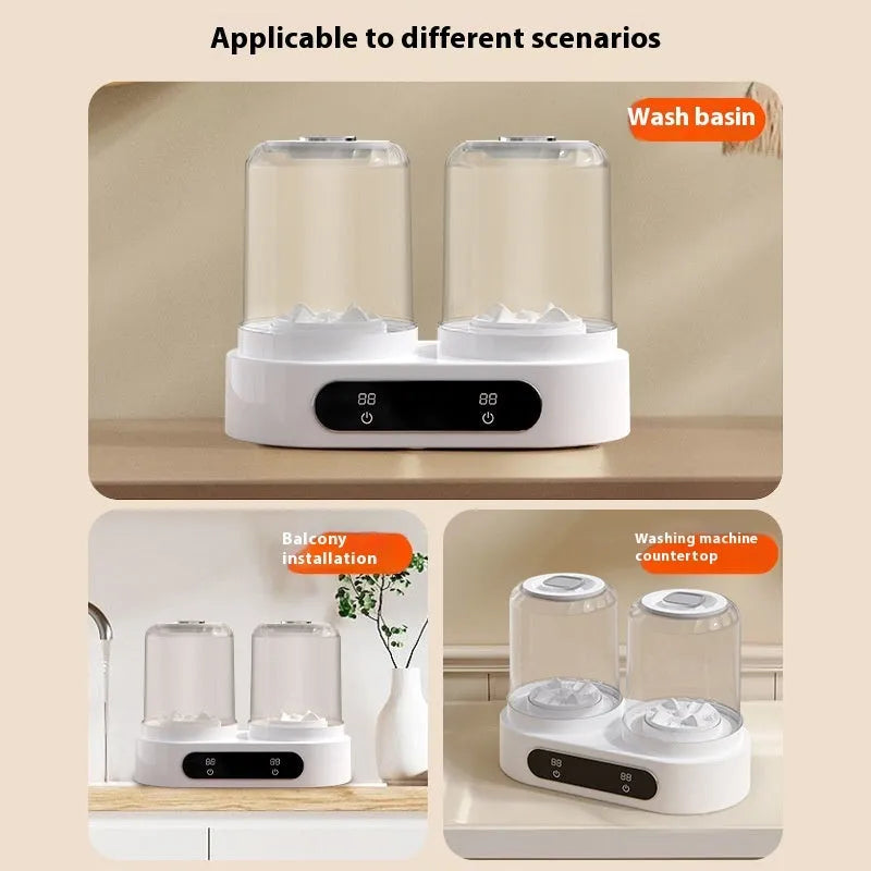 White double bucket USB mini washing machine for portable laundry of small garments