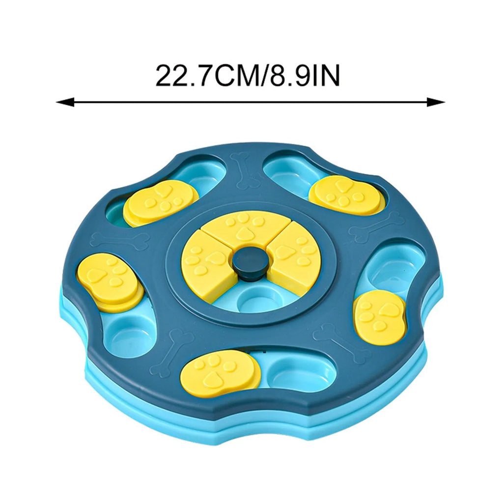 Blue dog puzzle toy food feeder with interactive games for aggressive chewers