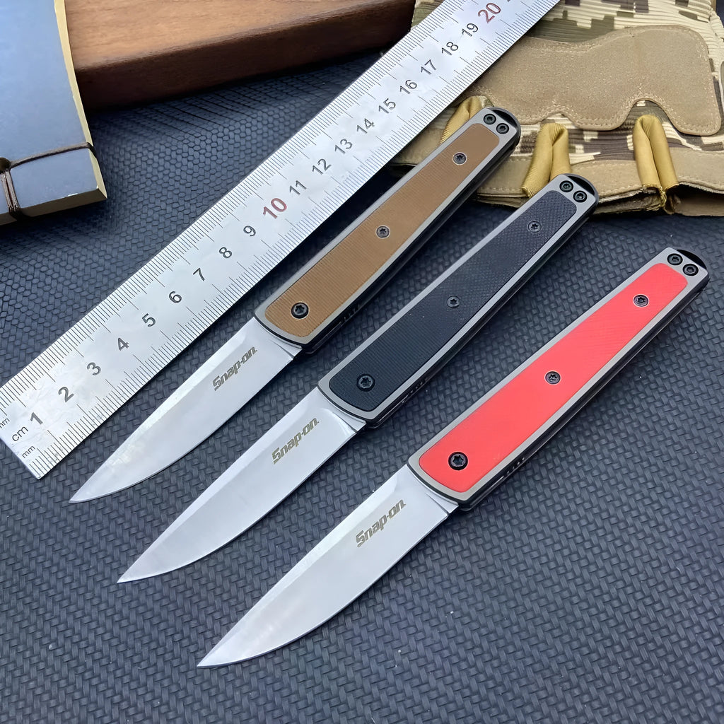 Folding fruit knife with stainless steel blade in open position showing 17cm total length