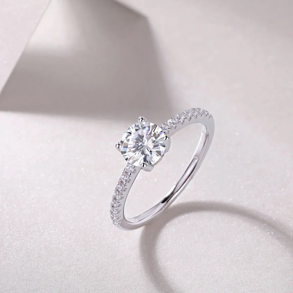 Moissanite wedding ring set with platinum-plated S925 silver, 1-10 carat stone, in gift box with GRA certificate