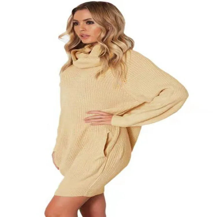 Women's lapel collar pullover sweater with side pockets in loose slimming mid-length fit