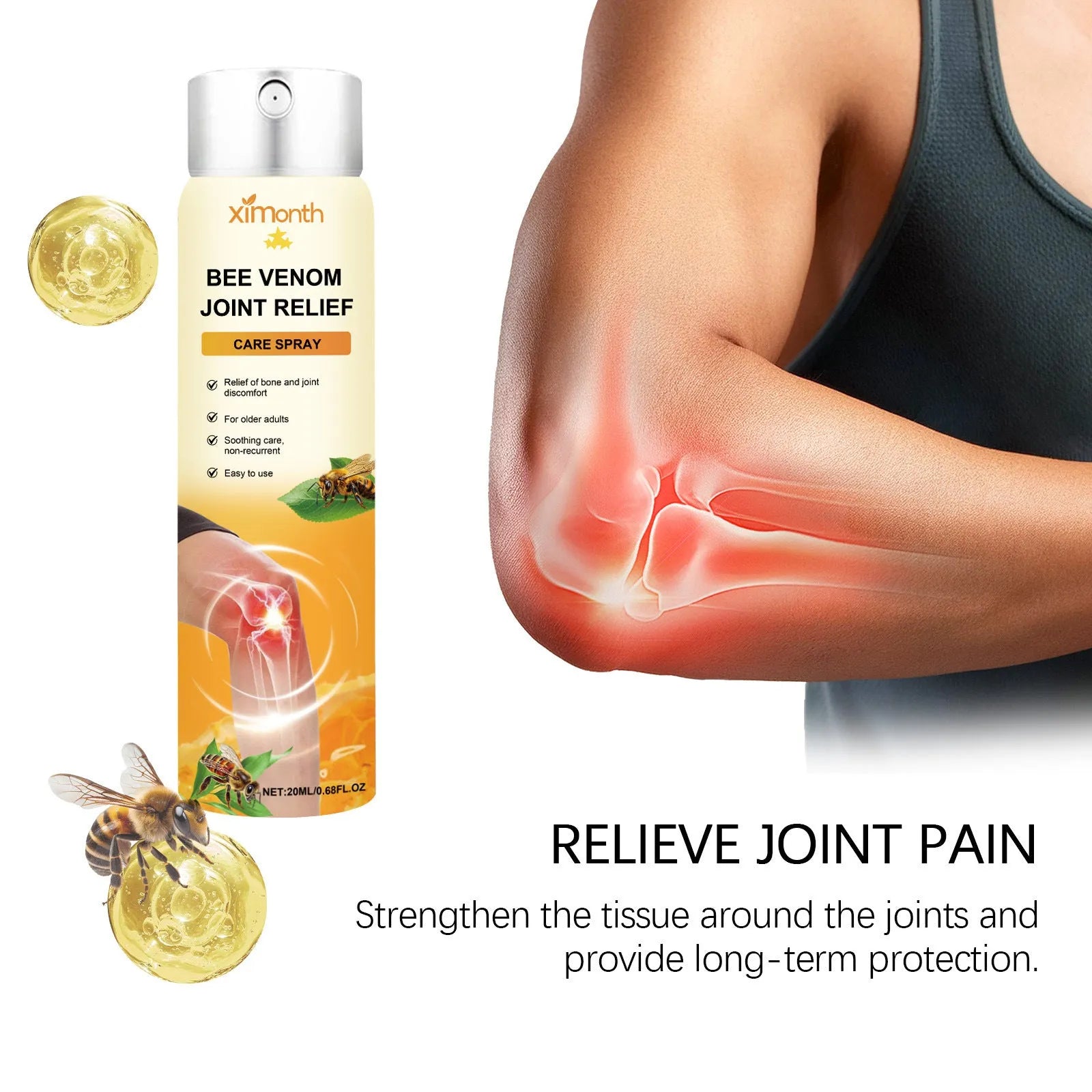 20ml daily nourishing body care spray bottle with menthol, bee venom, arnica ingredients
