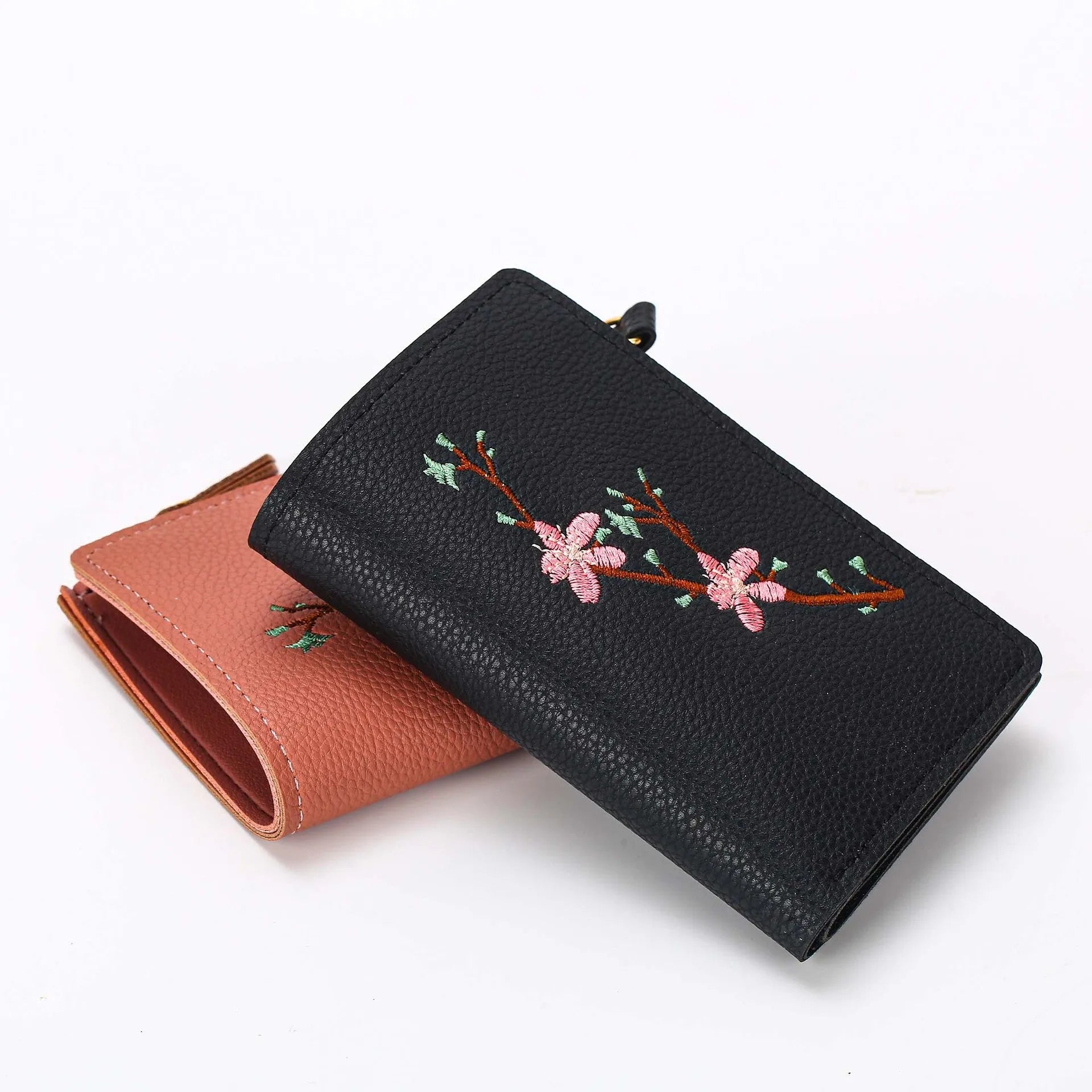 Lady's small wallet short style floral print PVC money holder in black with PU lining