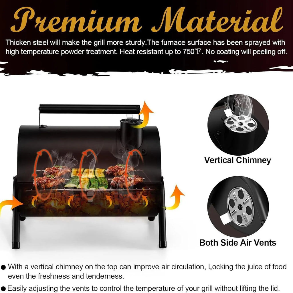 Small folding desktop charcoal barbecue grill with a single rack