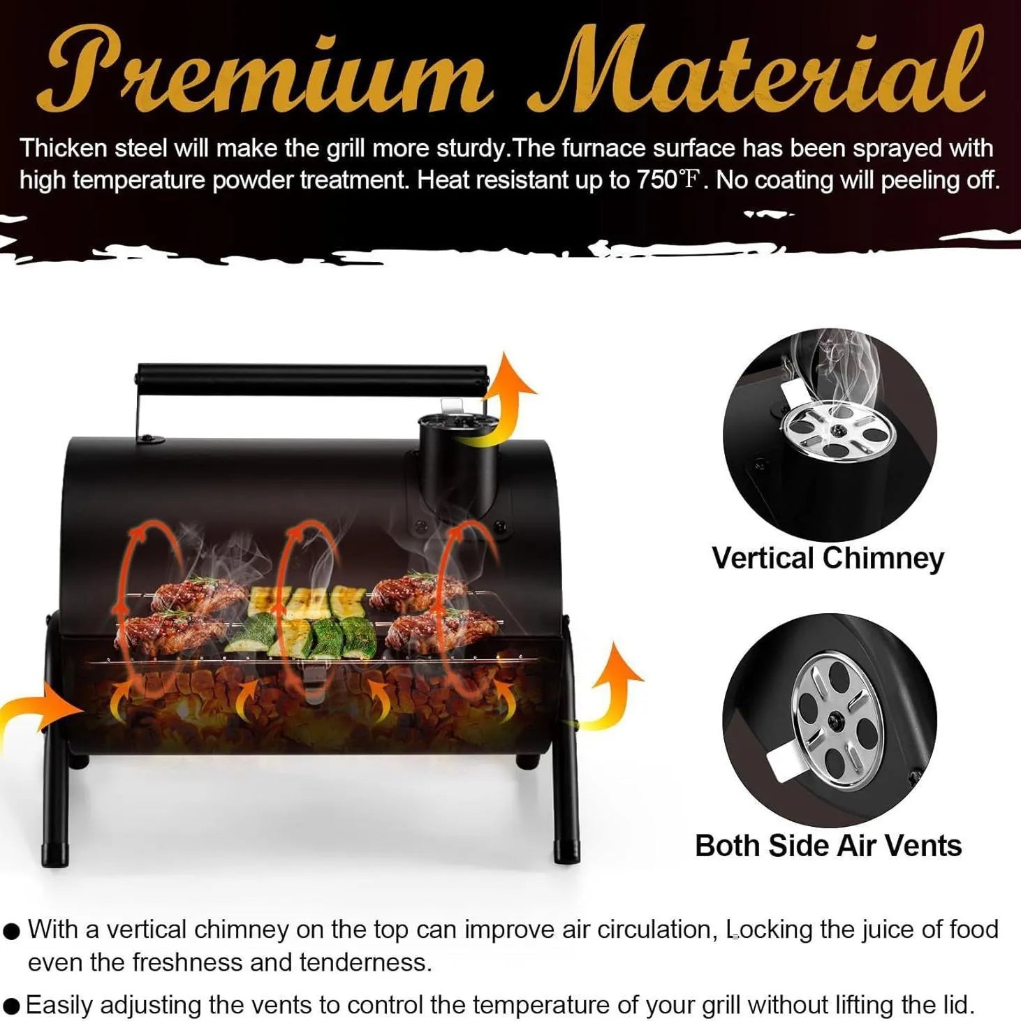 Small folding desktop charcoal barbecue grill with a single rack