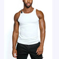 Close-fitting sleeveless vest in black cotton-blend polyester for summer wear.