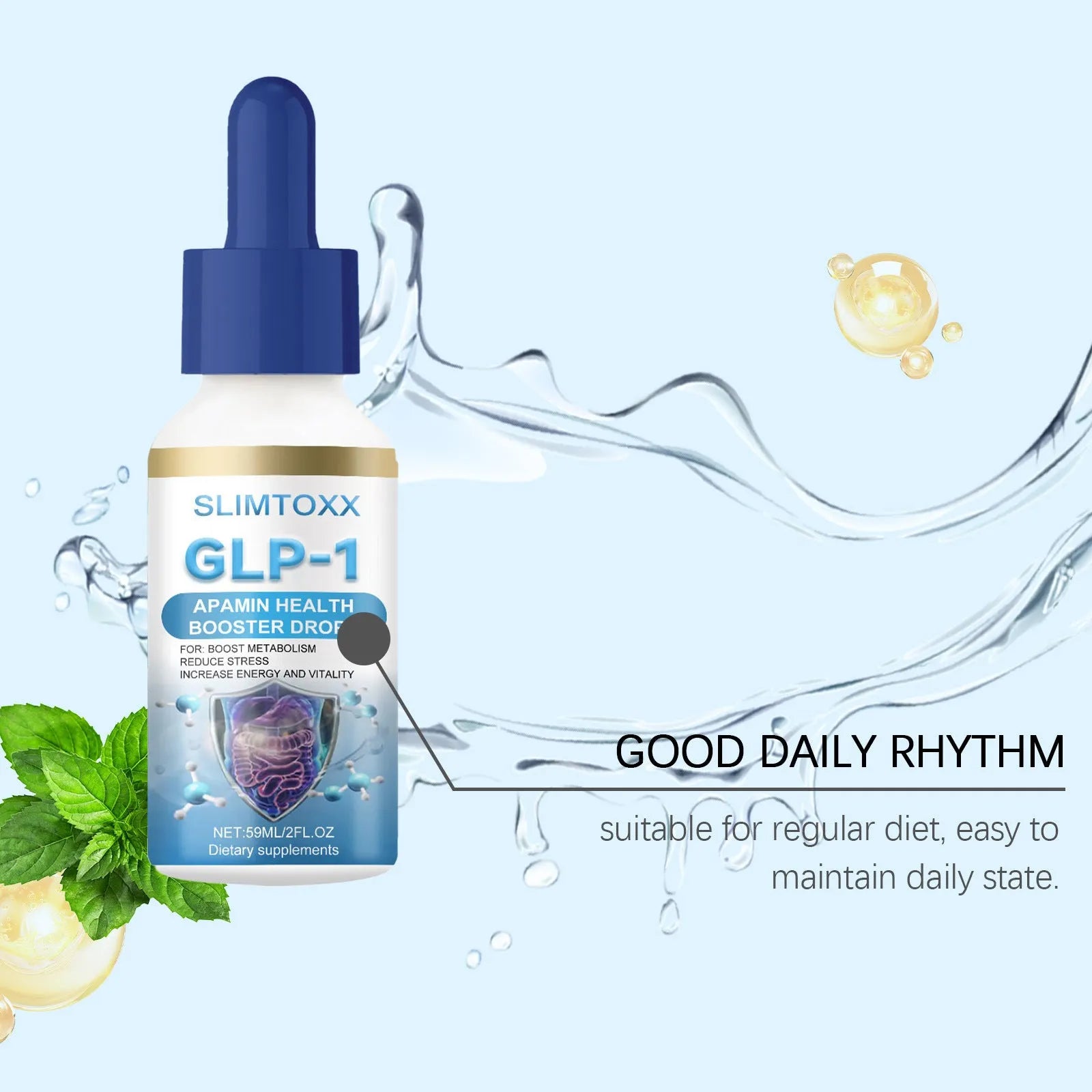 Body Care Drops Daily Mild 59ml herbal liquid supplement bottle with dropper