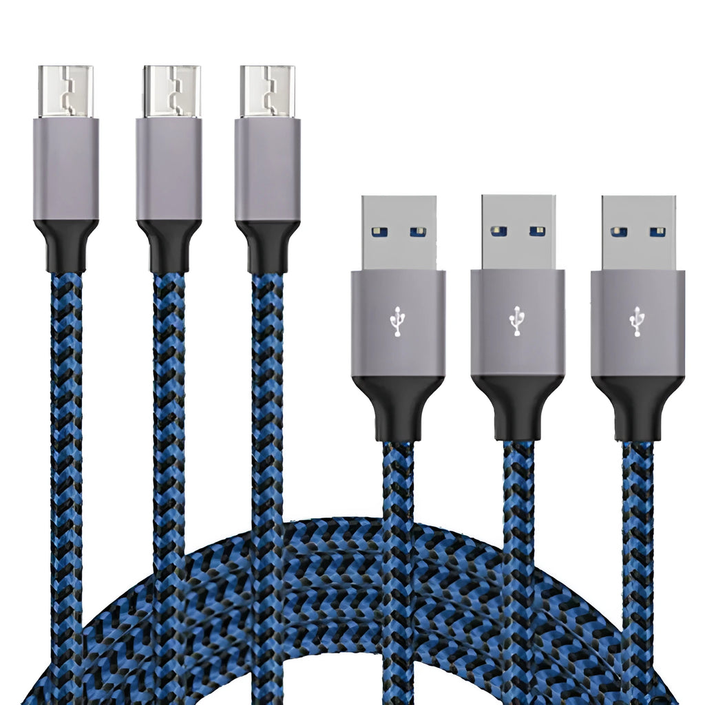 Braided Micro USB fast charging cable for Android phones in multiple colours and lengths