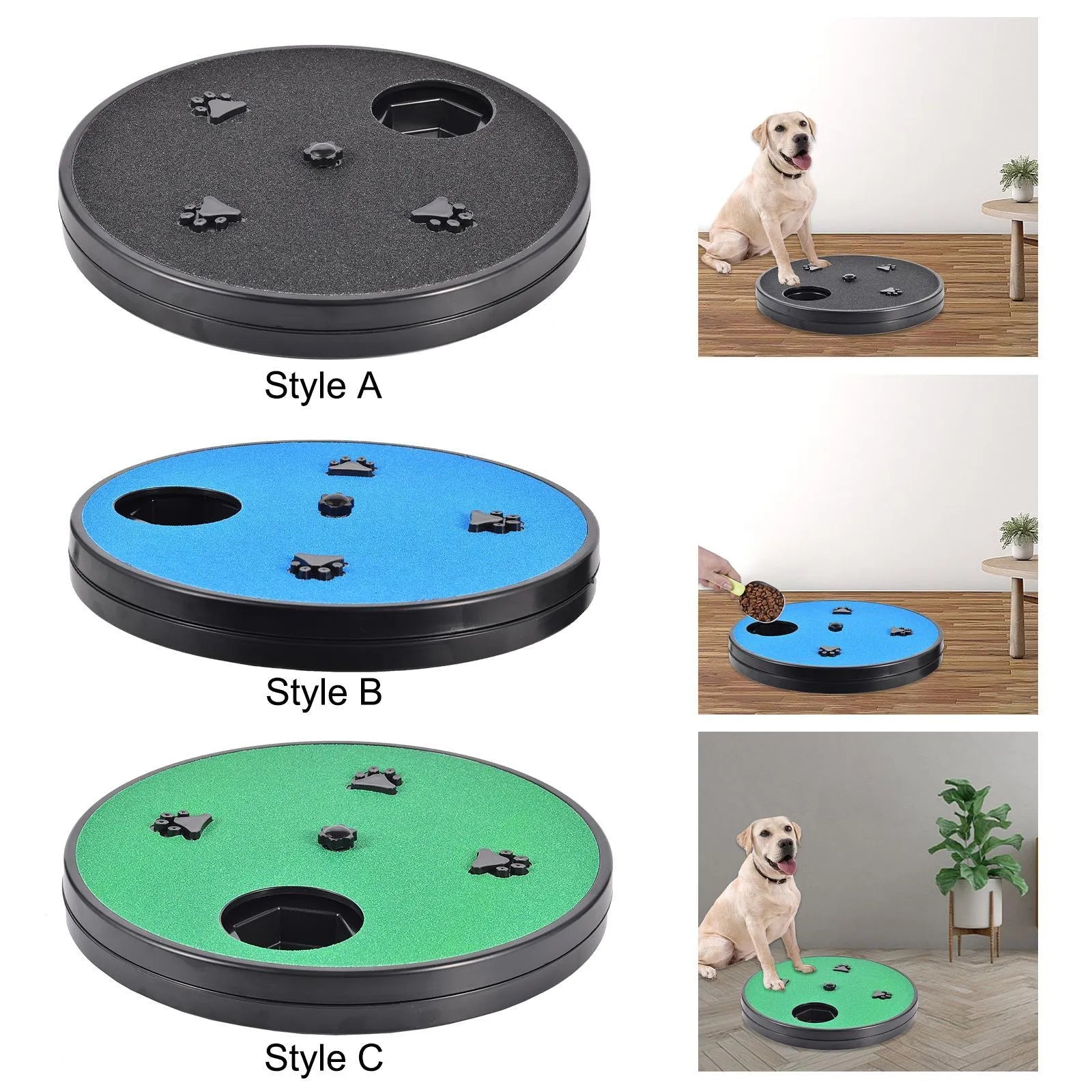 Rotatable dog nail file board with slow feeder compartments and suction cup base in choice of colours