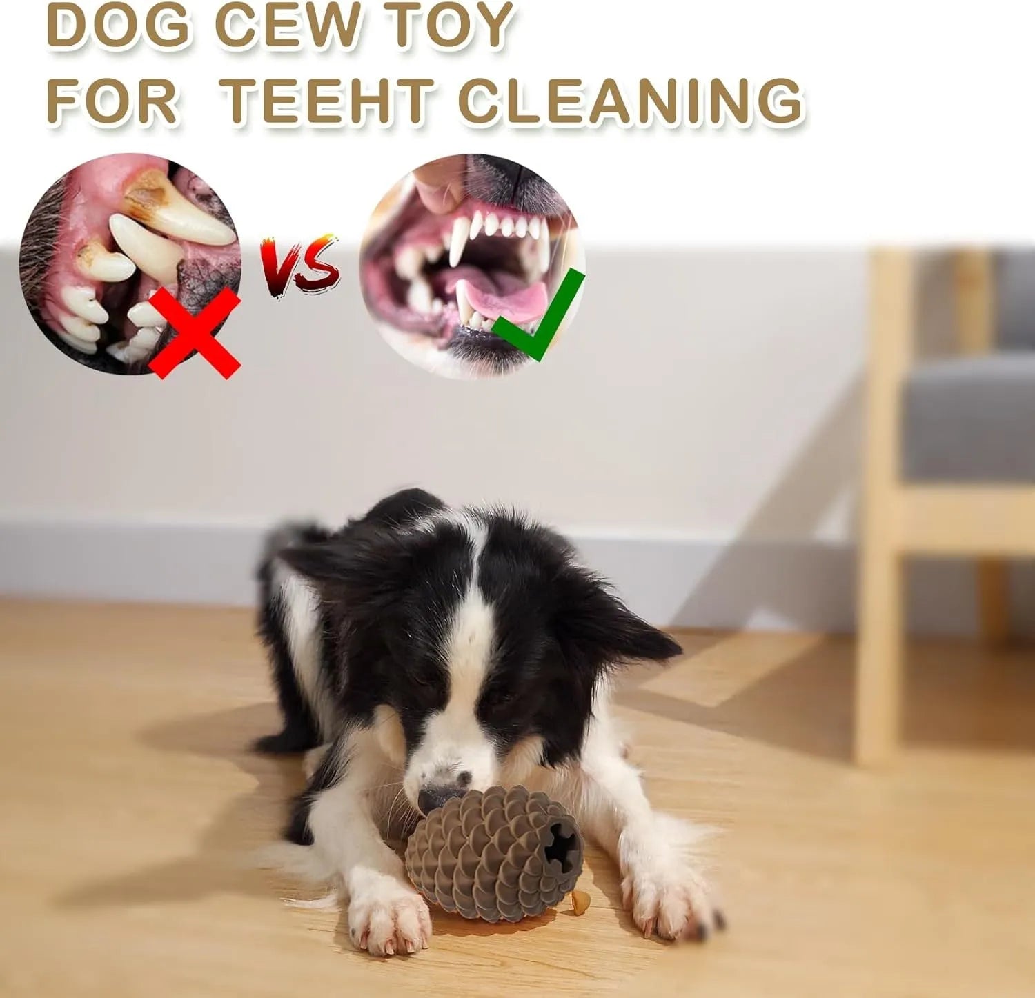 Yellow pine cone shaped natural rubber dog toy with treat dispenser for large dogs