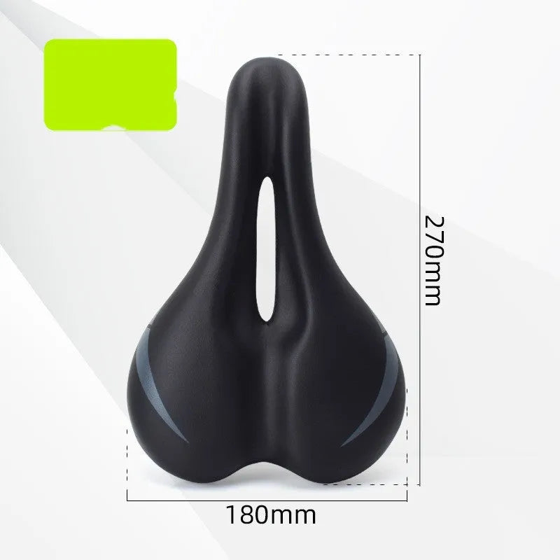 Bicycle seat cushion with 3147 hollow pattern, measuring 270mm by 180mm, on a bike saddle.