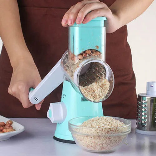 Manual kitchen mandoline slicer with stainless steel blades in blue, green or red colour