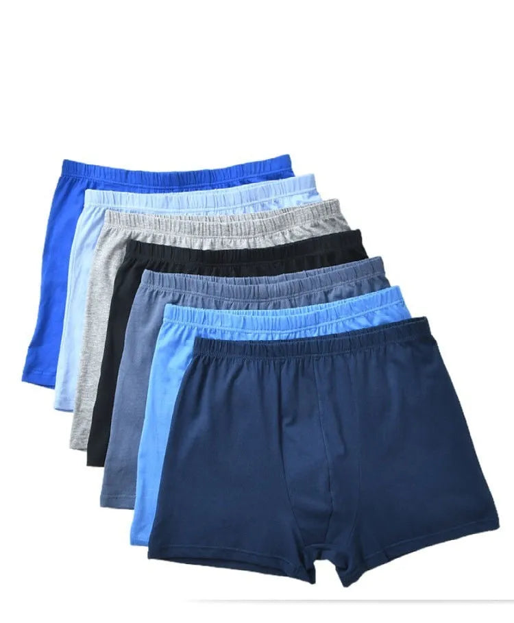 Men's mid-waist cotton boxer shorts in solid colour, breathable antibacterial fabric, size range L to 6XL.