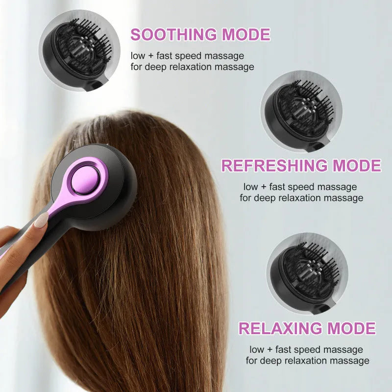Grey vibration head massager comb with anti-leak hairbrush design and mechanical speed control