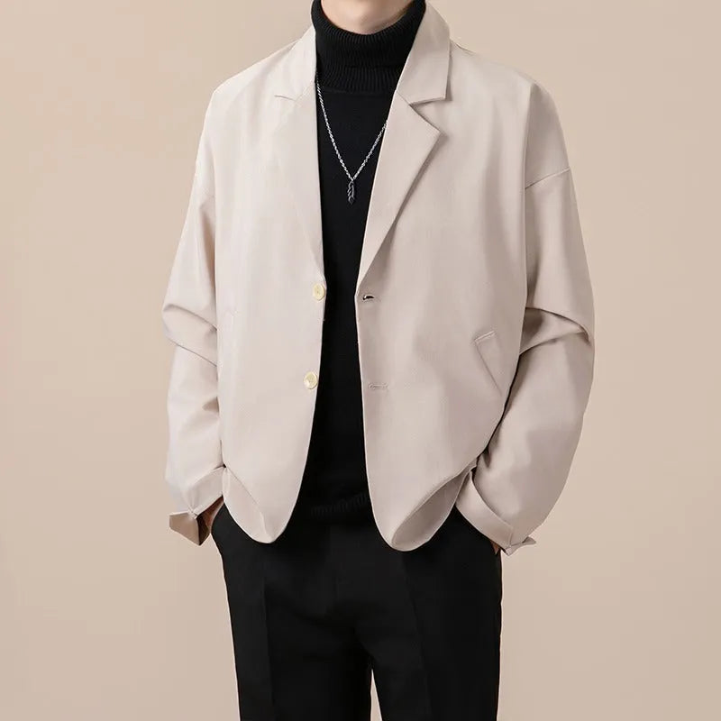 Men's loose fit casual suit jacket in polyester blend fabric available in four colours