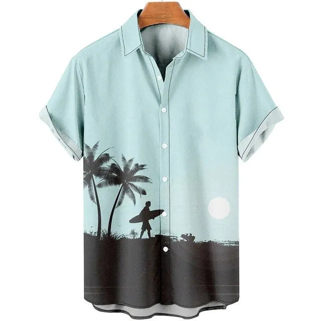 Men's slim fit short sleeve shirt with blue 3D printed flower pattern