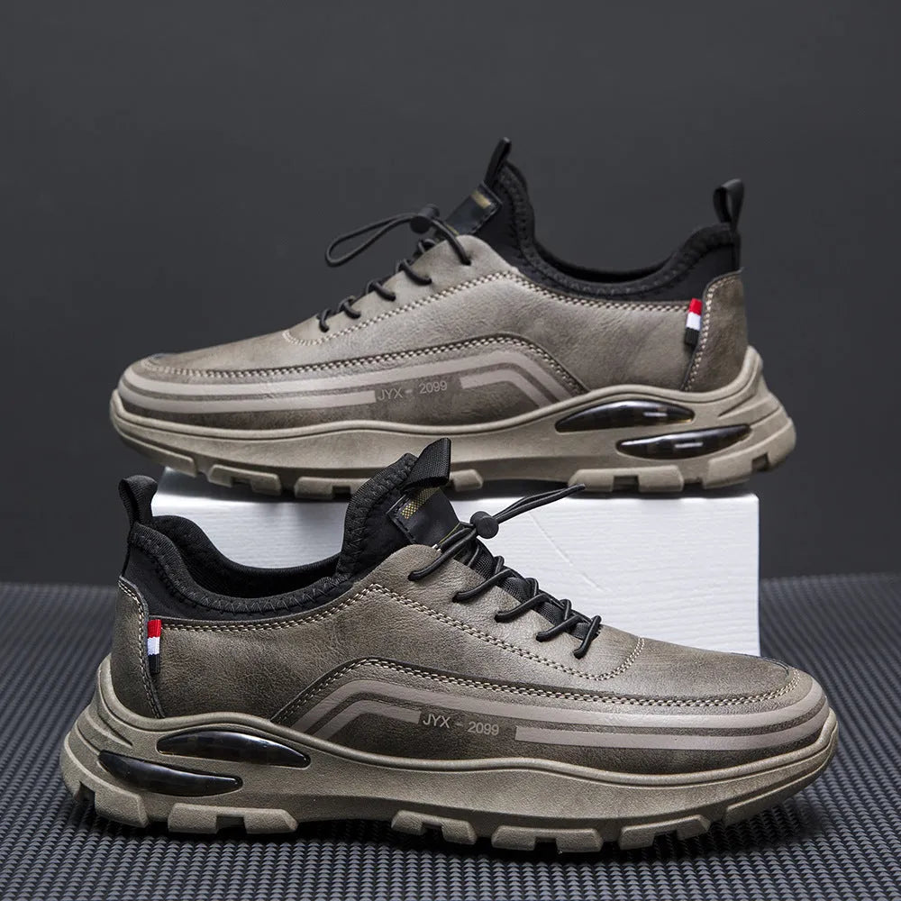Men's black fleece lined waterproof sneakers with synthetic leather upper and flat rubber sole