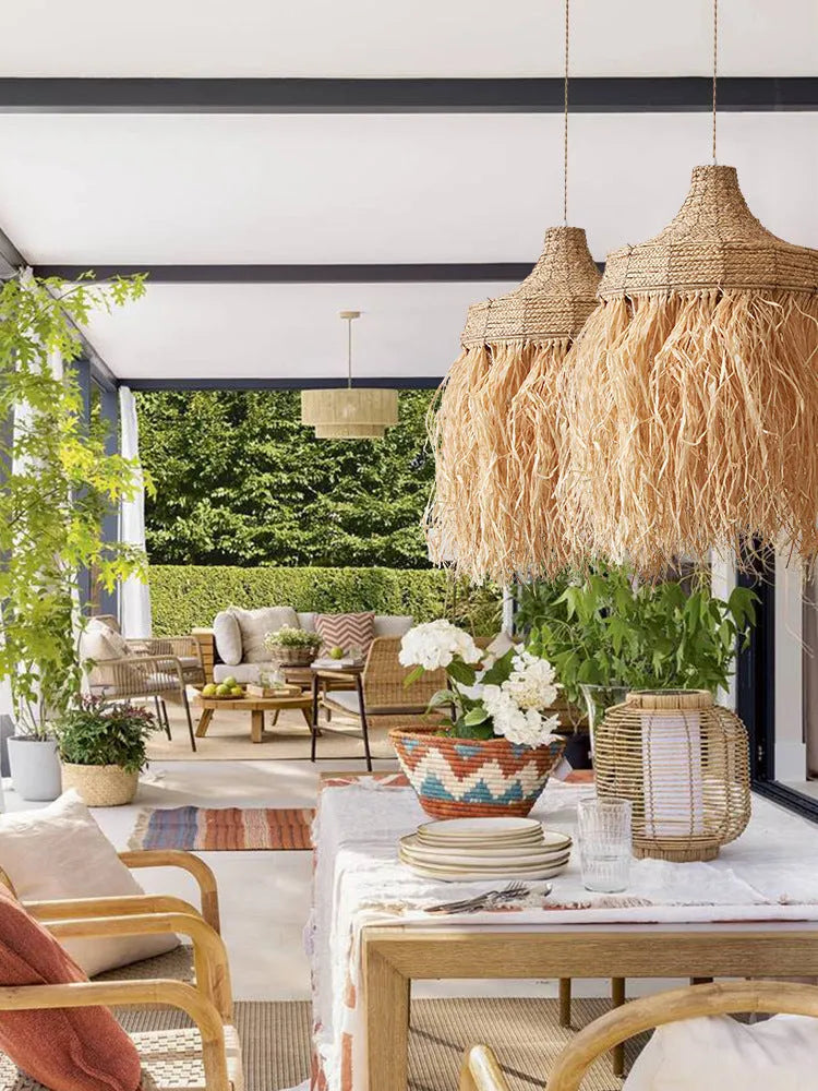 Southeast Asian style restaurant pendant light with 50cm woven wild vetch and willow shade