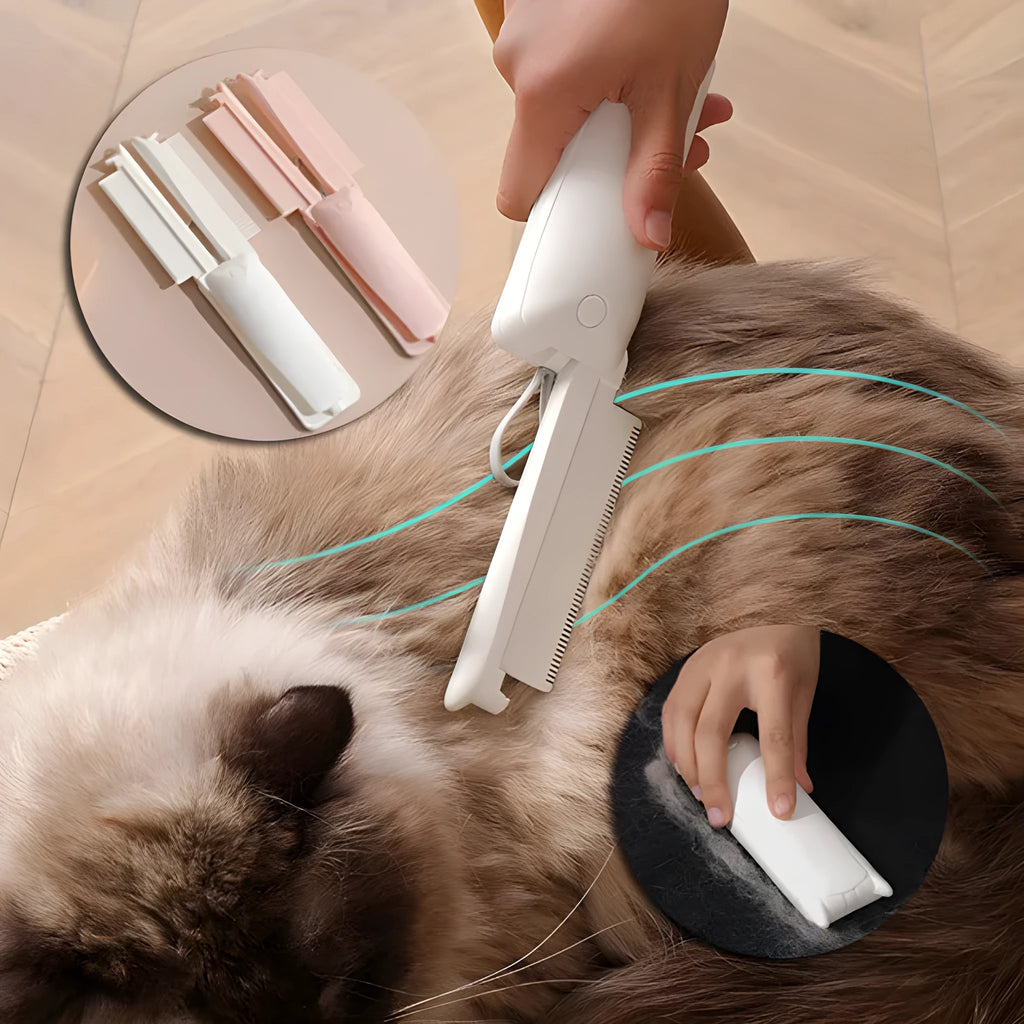 Pink and white ABS plastic pet grooming brush for dogs and cats with a hair collection grid
