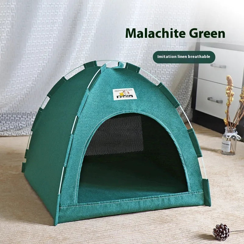 Grey outdoor pet tent for cats and small dogs with removable washable cover