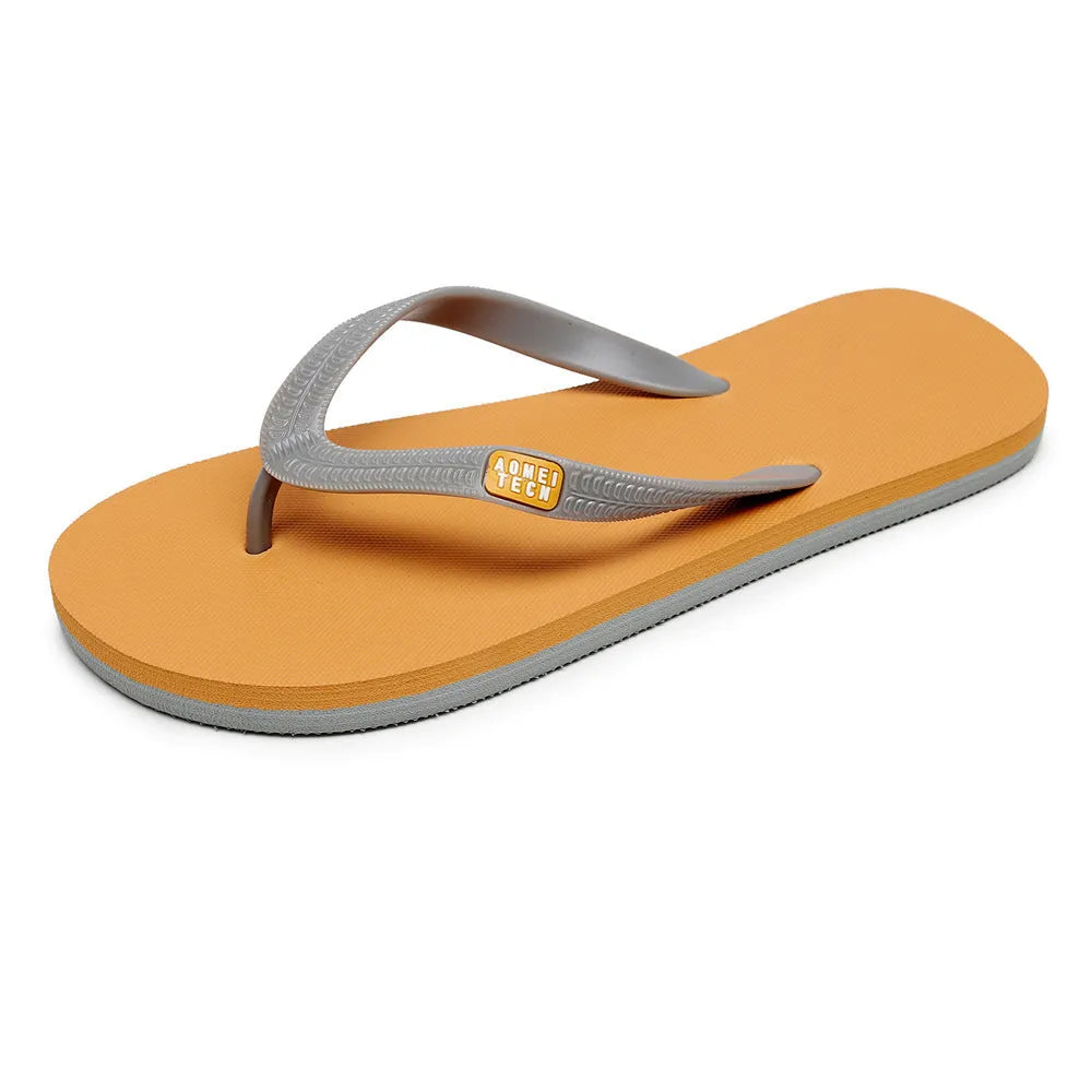 Men's black flip-flop slippers with EVA upper and rubber sole on a plain background.