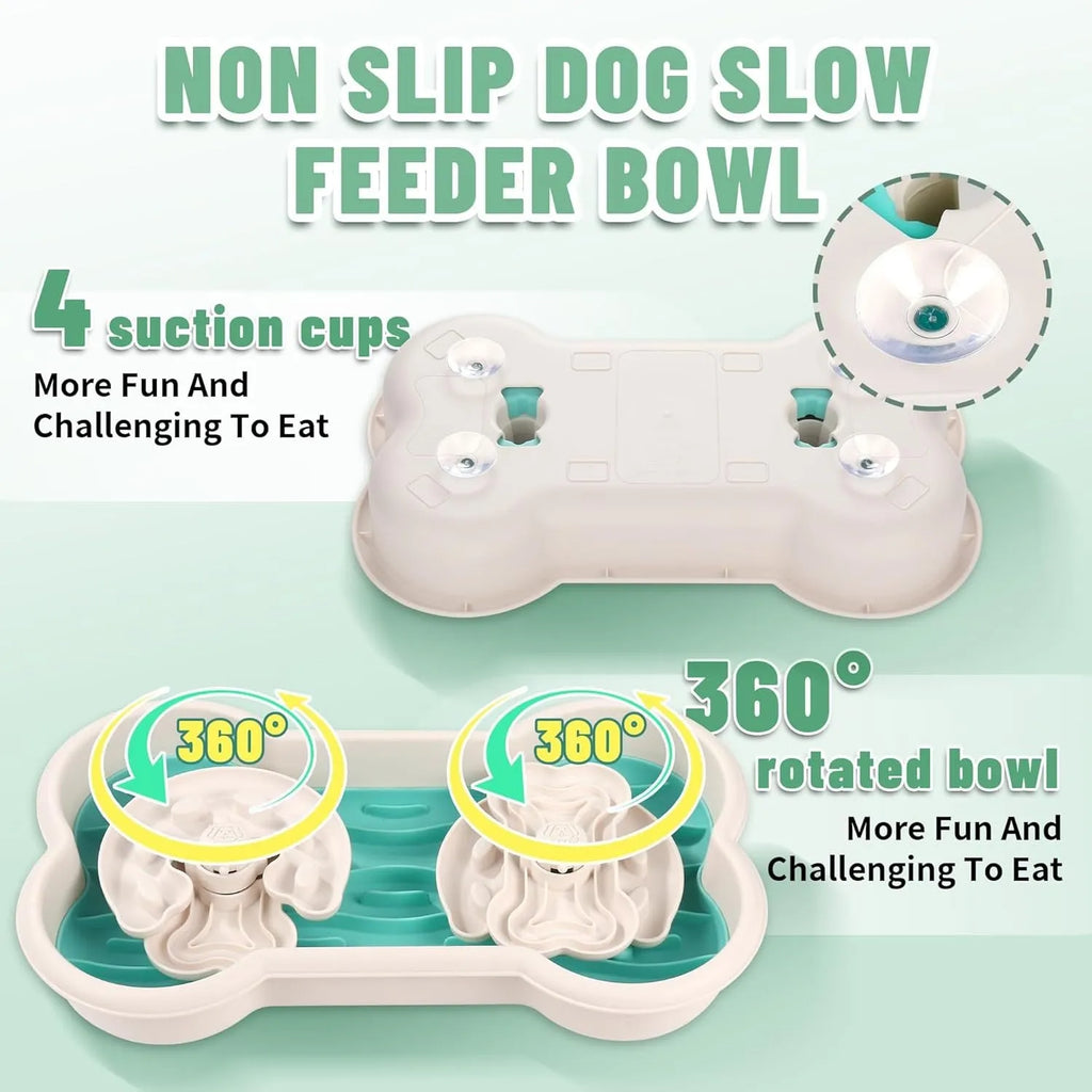 Large green slow feeder dog bowl with three rotating puzzle trays for big breed dogs