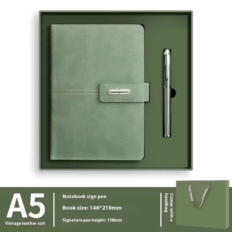 A5 size notebook with PU leather cover in various colours, showing wood-free paper inside.