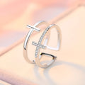 Women's adjustable double cross ring with miniature zircon stone in gold plating